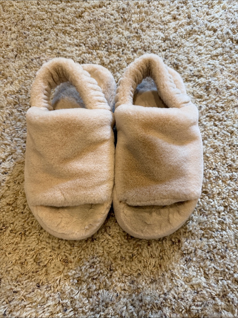 American Eagle Outfitters Plush Slide Slippers in Beige and Brown